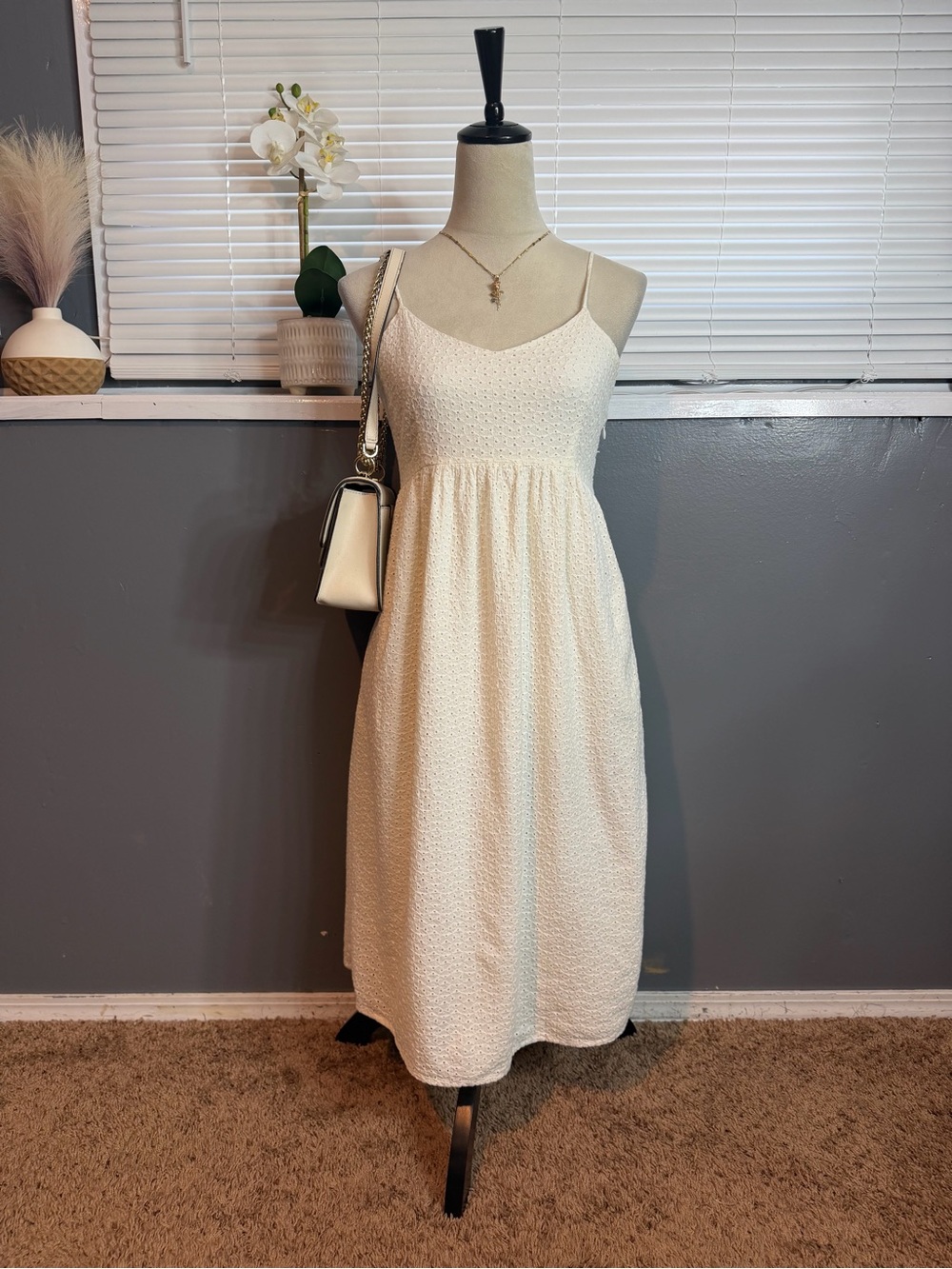 The Prairie by Rachel Ashwell White Eyelet Cotton Midi Dress Size 6 Cottagecore